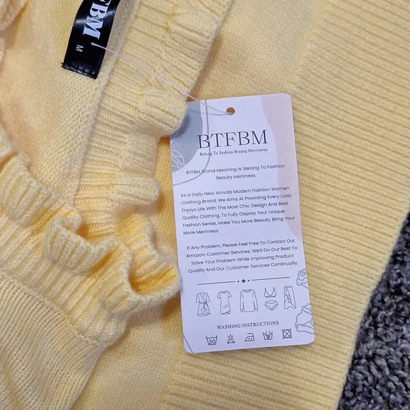 BTFBM pullover 1/4 button relaxed heavy sweater - ruffles - yellow - M - Picture 10 of 10